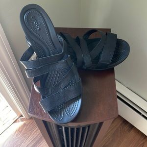 Crocs wedge sandals.